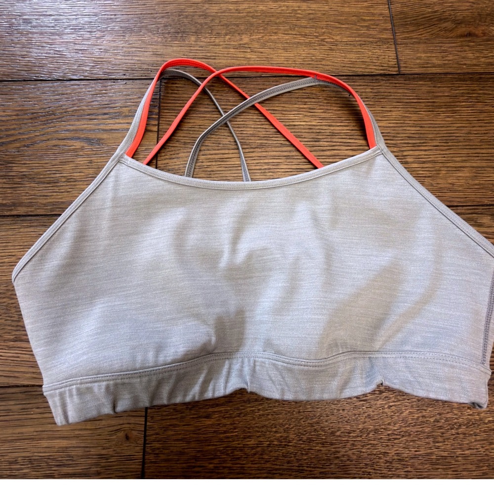 Adidas Womens Gray Neon Orange Strappy Crisscross Sports Bra Large L L/G